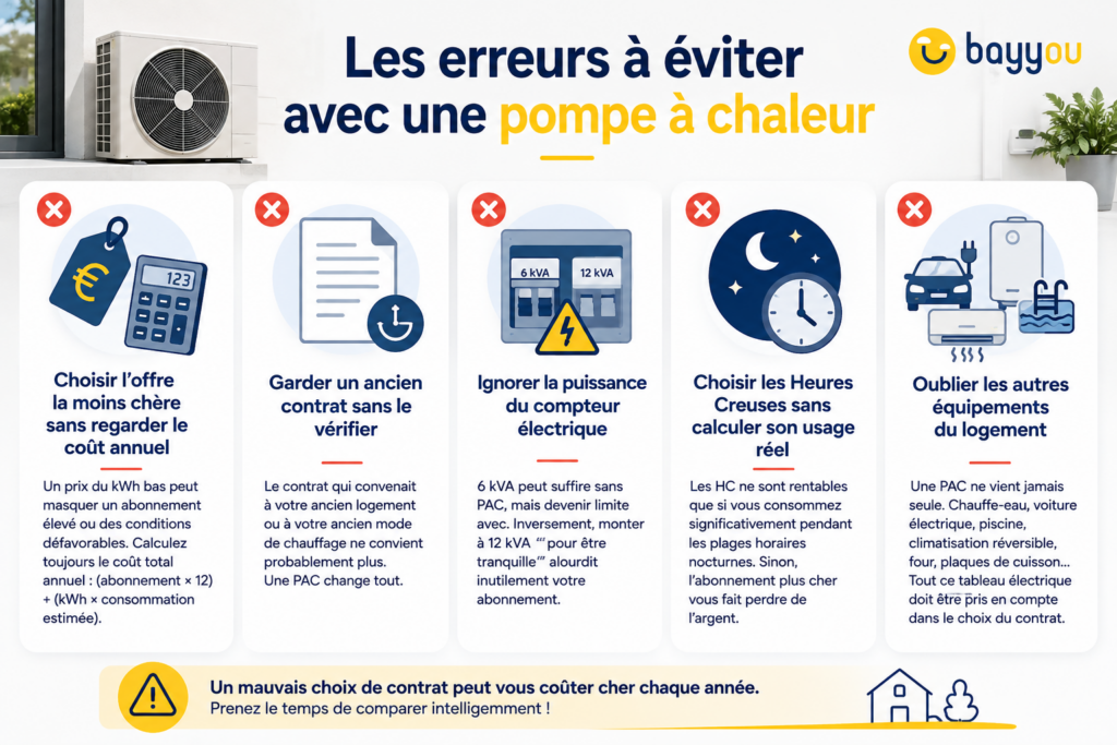 Les principales erreurs à éviter lors du choix d’un contrat d’électricité avec une pompe à chaleur.