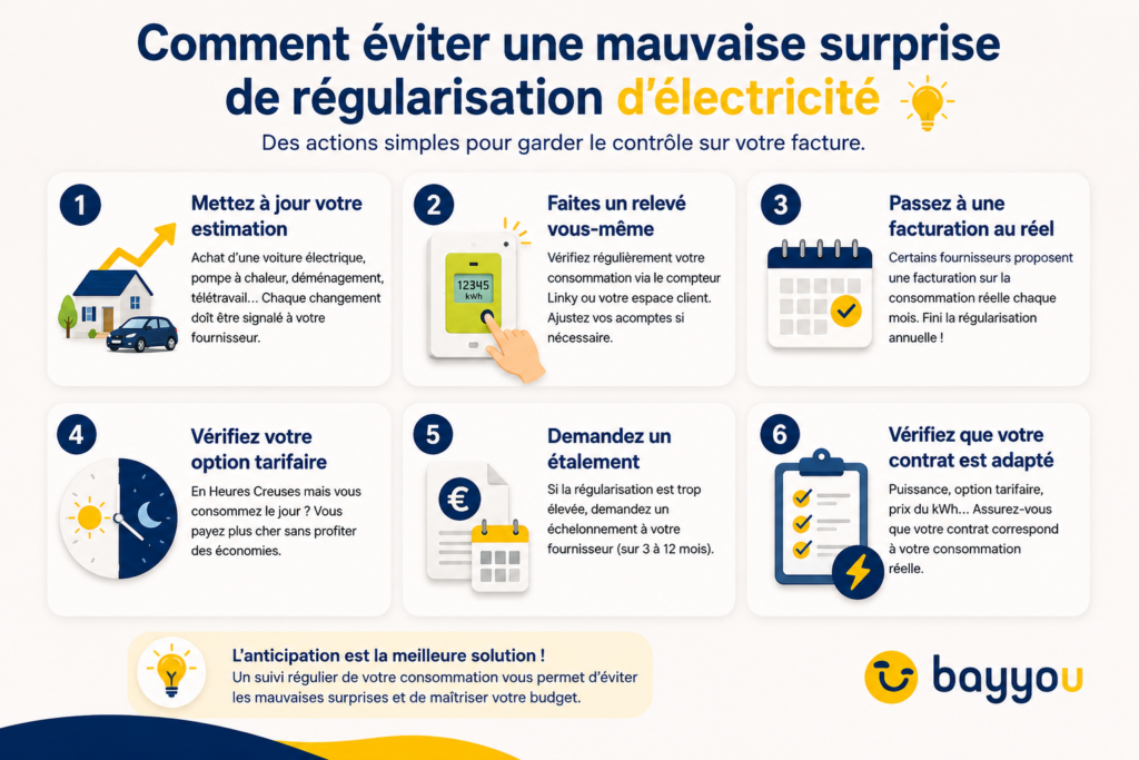les principales solutions pour éviter une facture de régularisation d'électricité élevée.