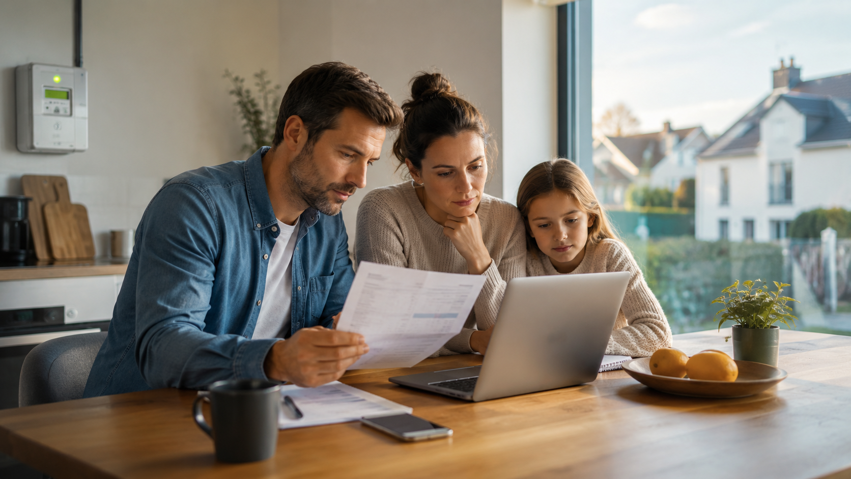 Un couple compare sa facture du Tarif Bleu EDF après la hausse d'août 2026.