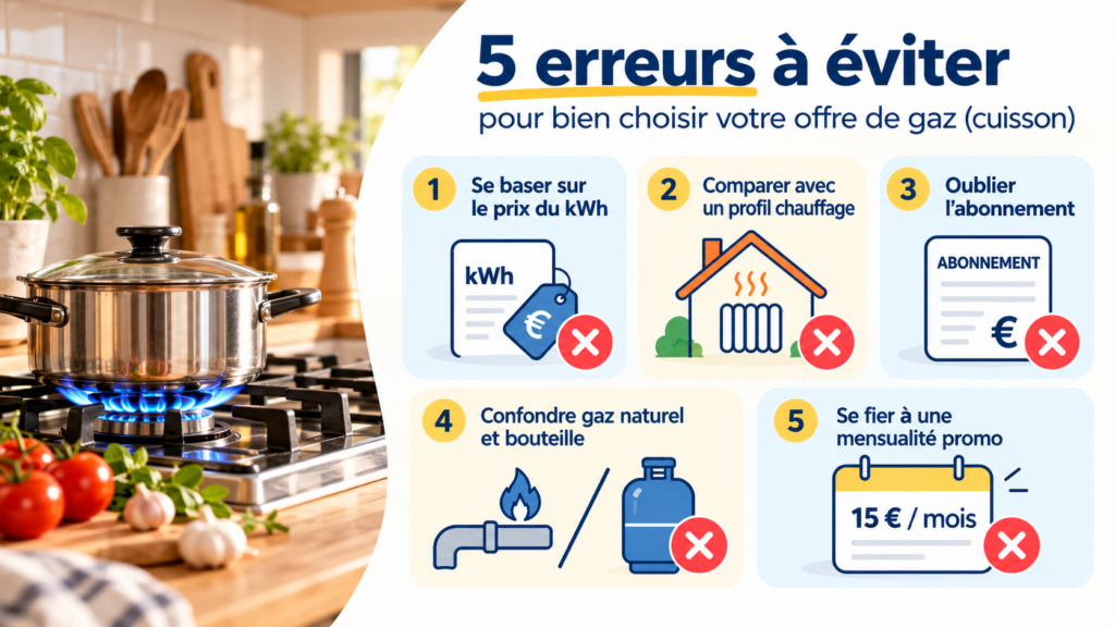 cinq erreurs à éviter pour choisir une offre de gaz naturel pour la cuisson,