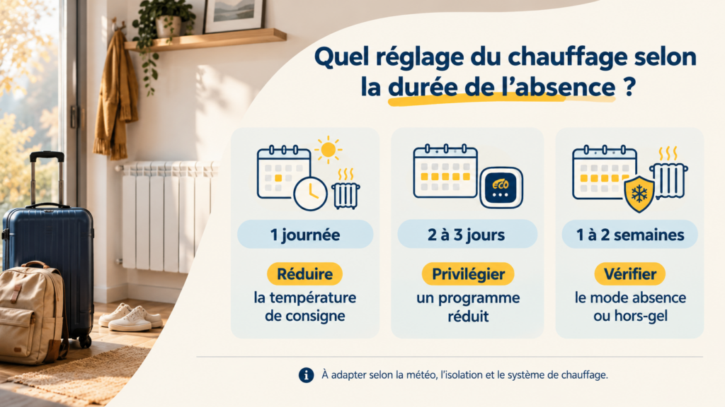 réglage du chauffage pendant les vacances de la Toussaint, trois recommandations selon la durée d’absence
